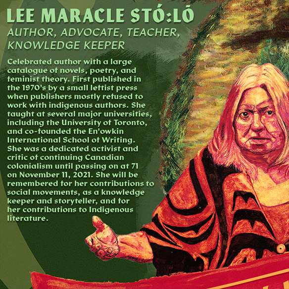 Text explaining some of Lee Maracles accomplishments in literature, art, and activism.